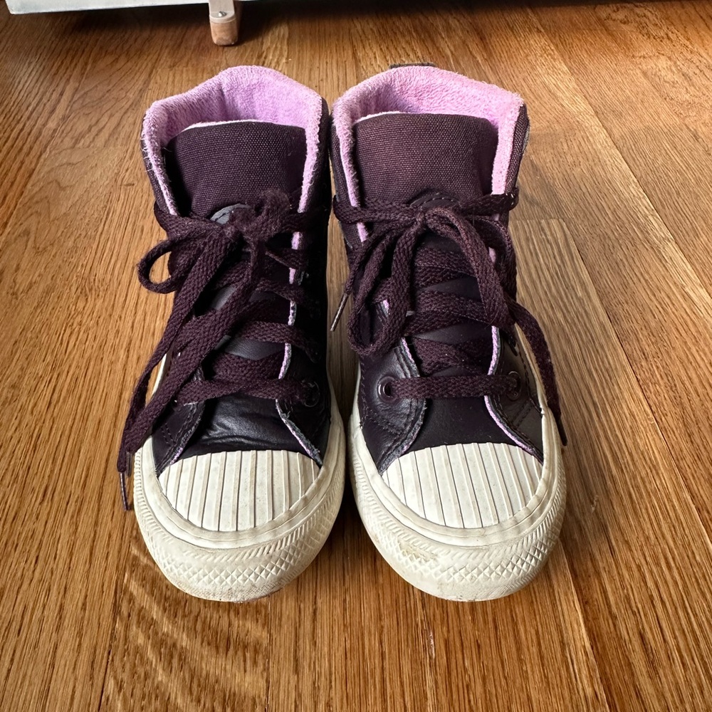 Girls Converse High-Top Leather Sneakers - Purple, Size 13